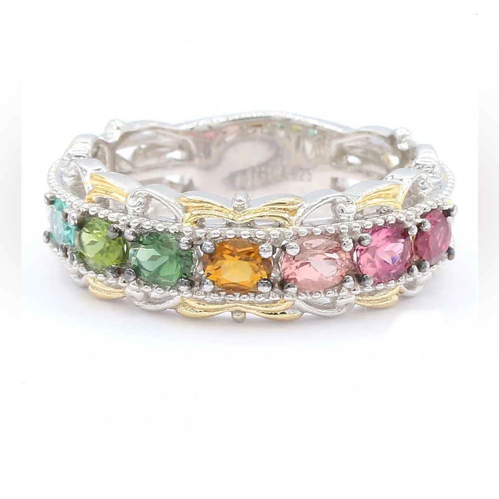 Gems en Vogue 1.19ctw Multi Color Congo Tourmaline Band Ring sz 7 New